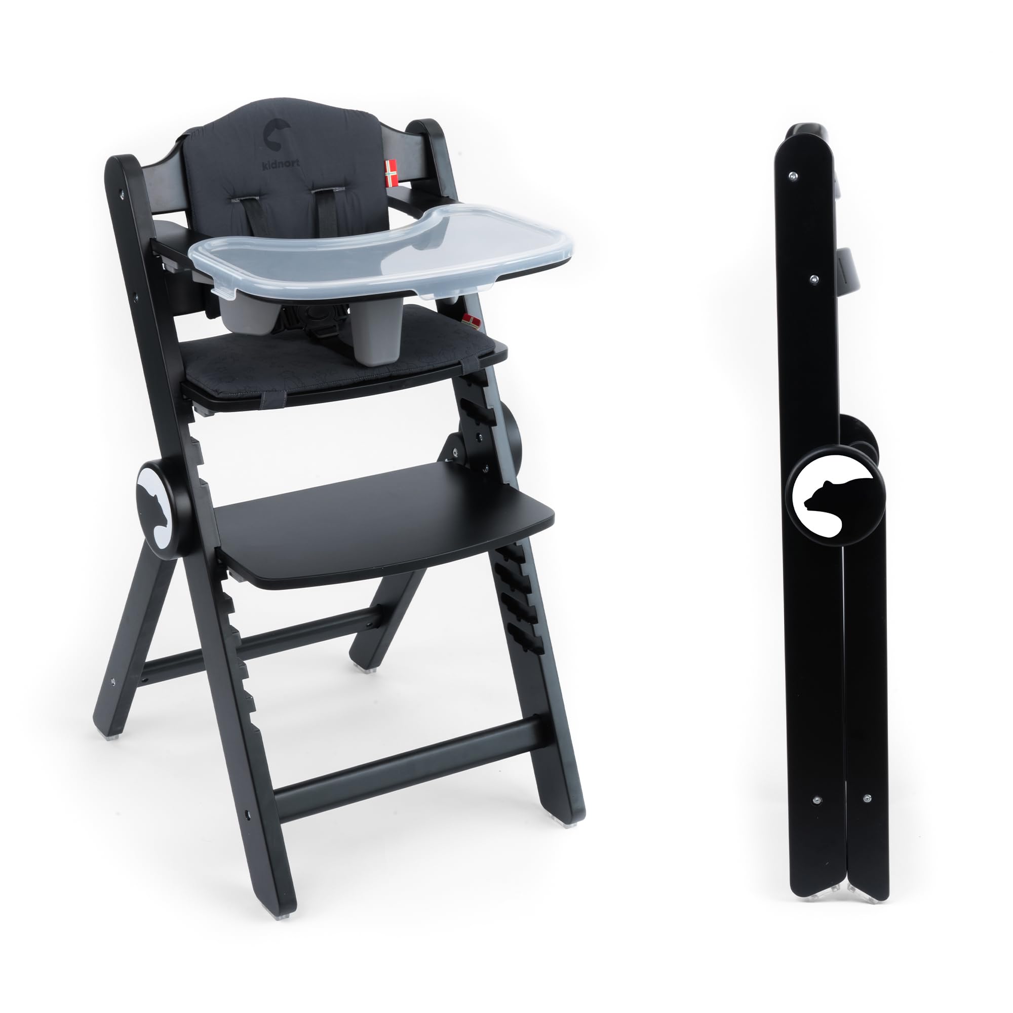 Drömmer Unique Trona Bebé Plegable con Bandeja Doble Extraíble Compacta Asiento y Reposapiés Regulables Arnés de 5 Puntos Cojín Desenfundable Evolutiva para Uso Diario en Casa negro