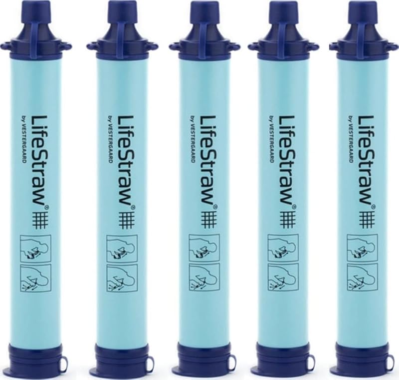 Filtro de agua personal LifeStraw para caminatas, campamentos, viajes y preparación para emergencias, paquete de 5, azul
