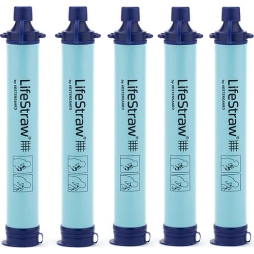 LifeStraw Personal Water Filter for Hiking, Camping, Travel, and Emergency Preparedness, 5 Pack, Blue