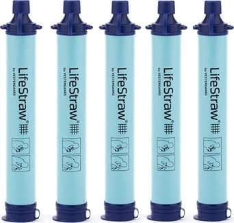 LifeStraw Personal Water Filter for Hiking, Camping, Travel, Emergency Preparedness, Pack of 5, Blue