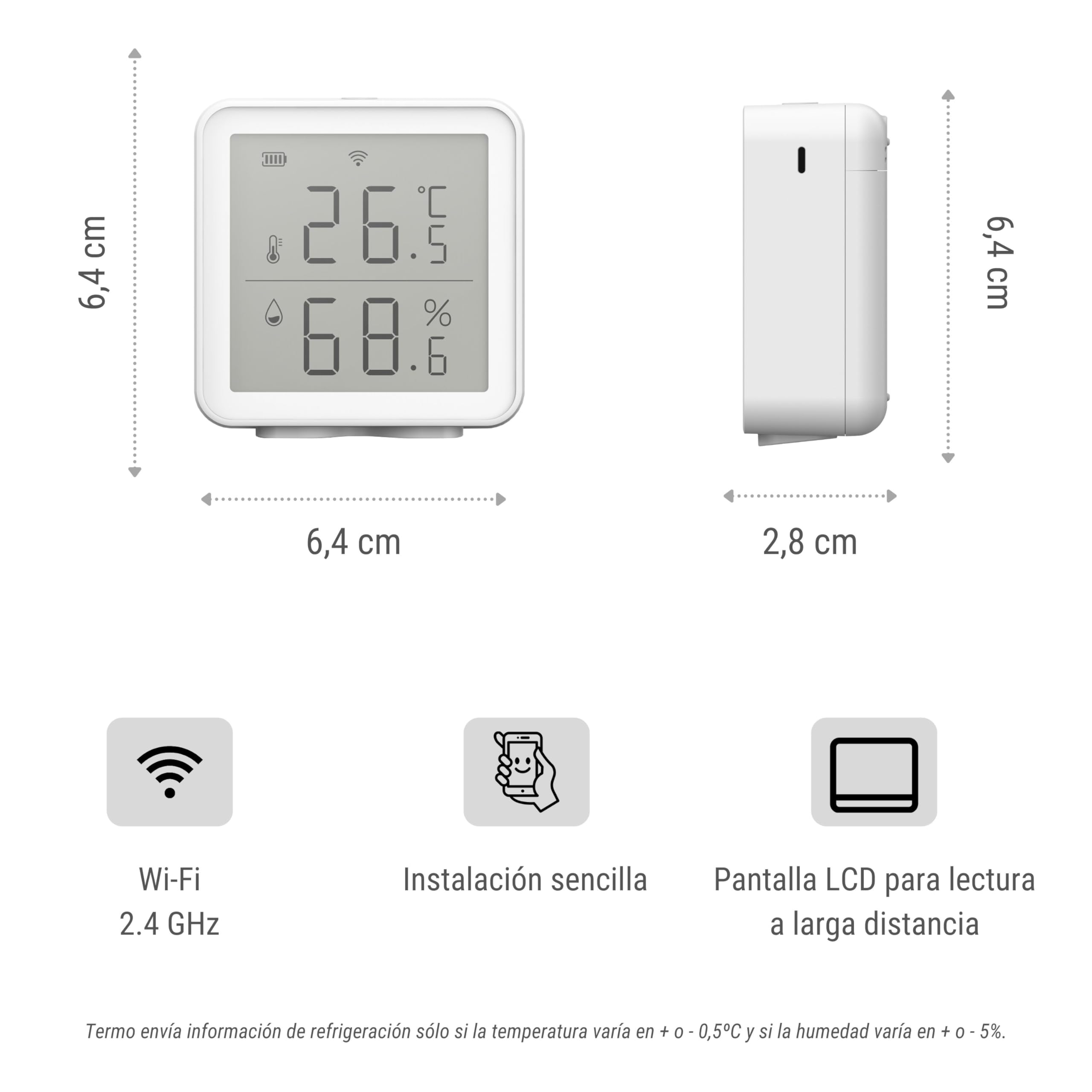 Konyks Termo Termómetro-Higrómetro Wi-Fi compatible Alexa, Google Home,Tuya, programa tareas en segùn que temperaturas