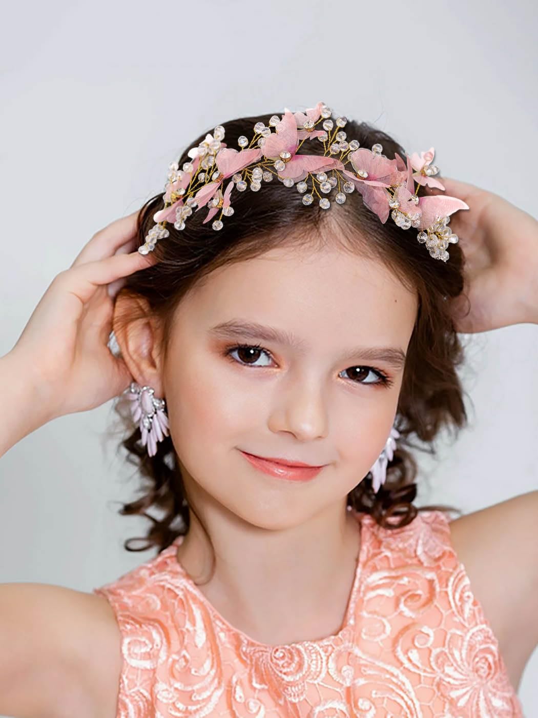 IYOU Butterfly Girls Wedding Headband Crystal Red Communion Headpiece Bridal Bridesmaid Hair Accessories for Flower Girls - Image 2