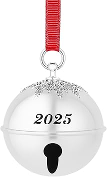Christmas Sleigh Bell Ornament 2025 Engraved Christmas Bell with Snowflake Embossed Top with Red Ribbon Collectible Christmas Tree Decoration Keepsake Gift