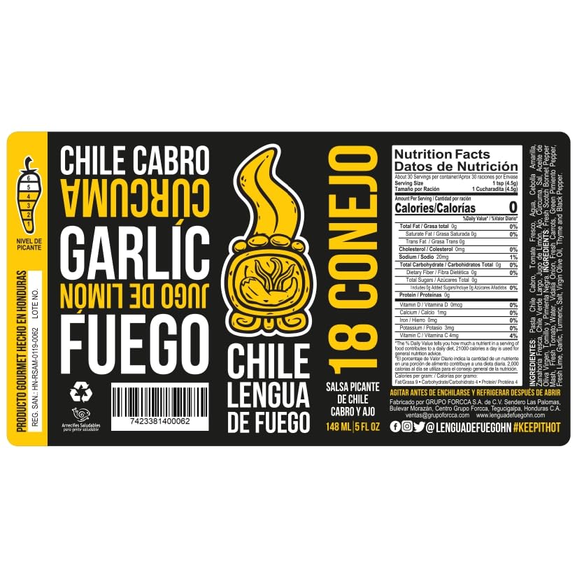 Miniatura 2 de Salsa picante  Chile Lengua de Fuego (paquete de 1, 18 conejos) - Salsa cítrica y cúrcuma de calor medio con gorro escocés, ajo y lima