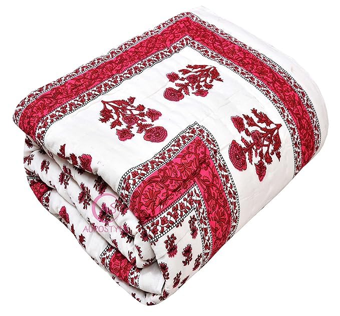 Image of EMIOUR 400 TC Pure Cotton Soft Jaipuri AC Quilt /Razai /Rajai Floral Print,Jaipuri Razai Cotton Quilt for Winter,Lightwieght Jaipuri Razai (Design 12, Double Bed)