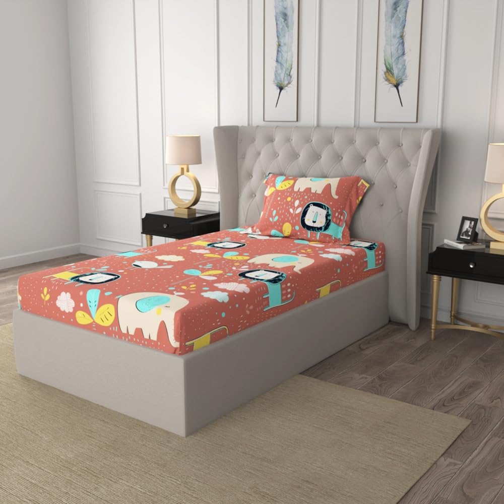 Urban Space Serene 200 Tc Cotton Bedsheet For Single Bed With 1 Pillow Cover, Kids Bedsheet, Single Bedsheet Cotton (Lion King Terra, Size 58 X 90 Inches), Multicolor (B0D89P7XD4) Amazon Price History, Amazon Price Tracker