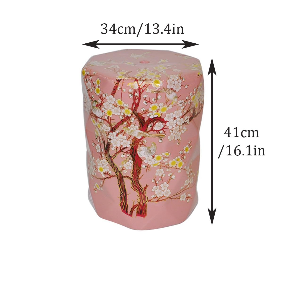 Handbemalter Keramik Gartenhocker mit Magpie- und Pflaumenblüten-Muster, Chinesischer Trommelhocker Innen/Außen, Dekorativer Keramik Hocker für Wohnzimmer & Terrasse(Gold)