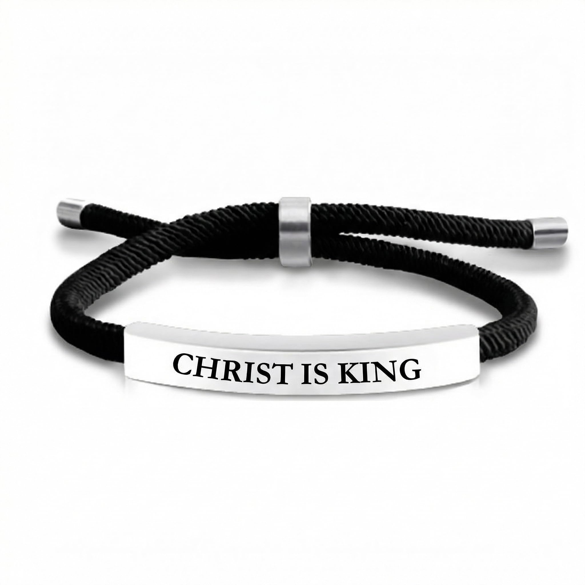 Brigada Sales Christ is King Christian Bracelet Baptism Gifts for Boys Adjustable Waterproof Black Braided Cotton Cord, Stylish & Comfortable for