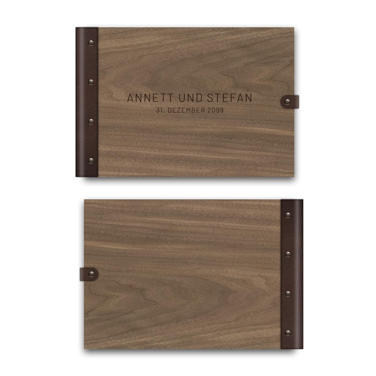 Personalisiertes Hochzeit Gästebuch echtes Holz DIN A4 Hochzeitsbuch mit Lasergravur - Schlicht - mit 72 Blatt / 144 Seiten Naturpapier Weiß