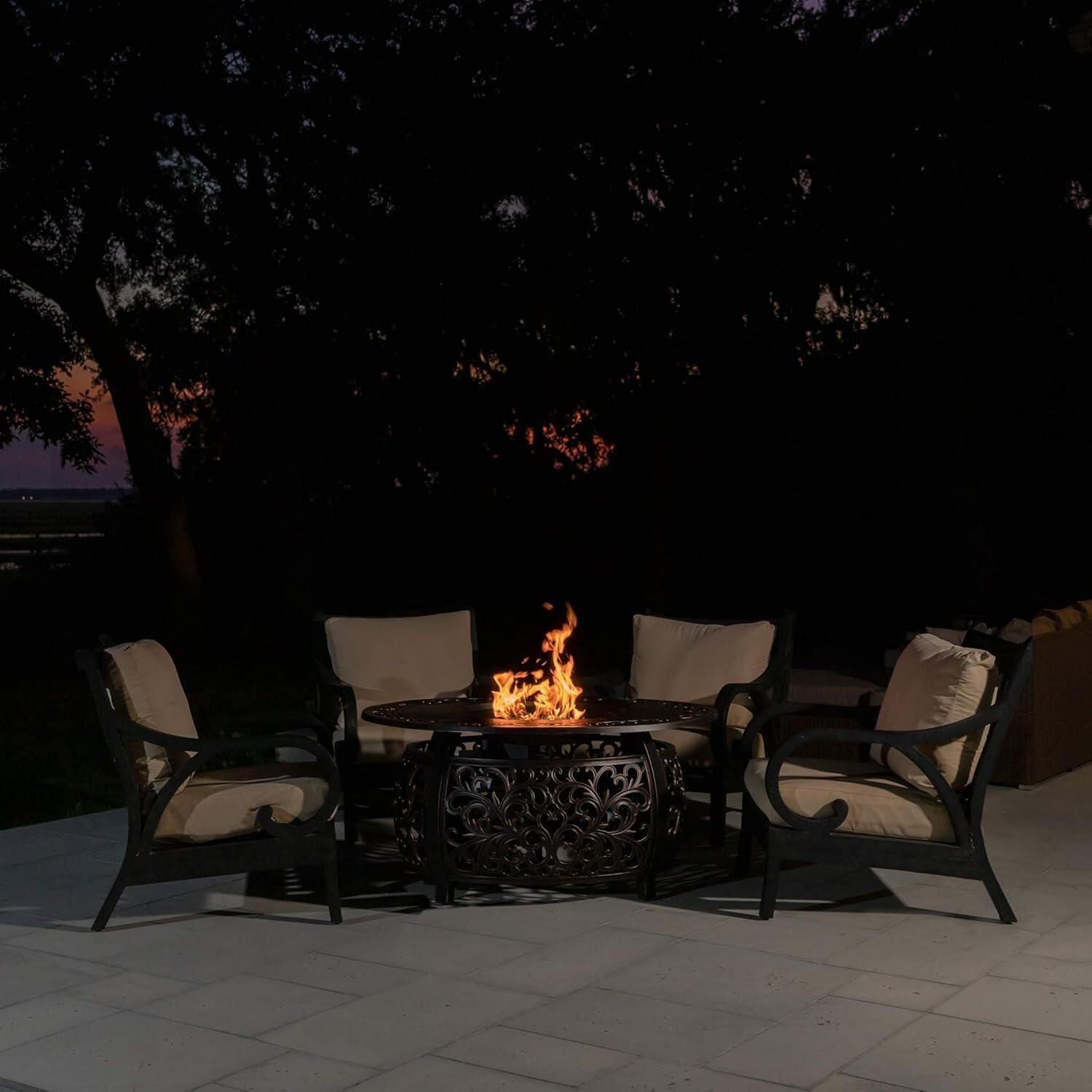 HomeStock Aluminum Outdoor Fire Pit Table - 48" Oval Bronze Finish - 55000 BTU with Cover & Glass
