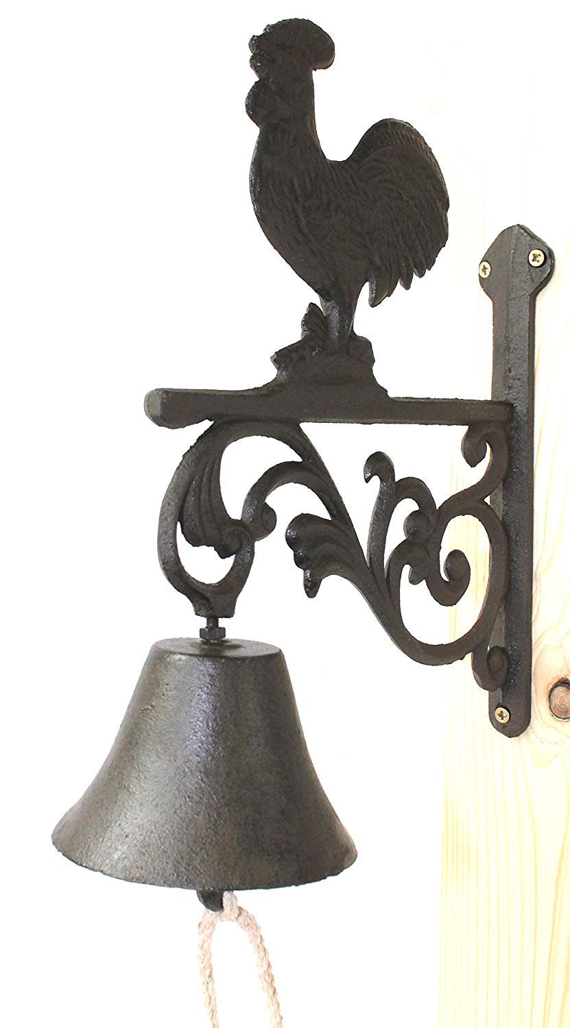 Glocke Gusseisen Hahn 28 cm Höhe Rustikal Braun Gartenglocke Wandglocke für Außenbereich