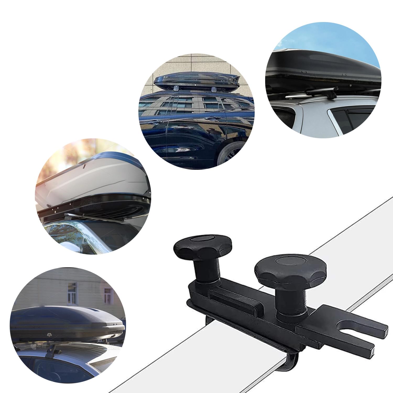 Erato Kit de fixation coffre de toit de 4 supports universels en U robustes colliers de serrage 8 contre-écrous et 2 bandages accessoires d'installation pour barres de toit voiture SUV fourgonnette