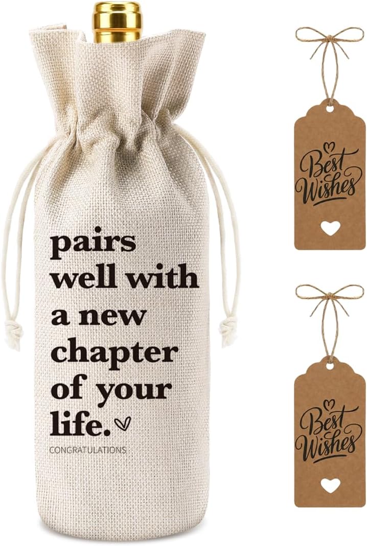 1 Pcs Funny New Chapter Wine Bag New Beginnings Gifts for Women Men Farewell Gifts for Friends Going Away Gifts for Coworkers Women Men Moving Away Gifts for Friends New Teacher Gifts
