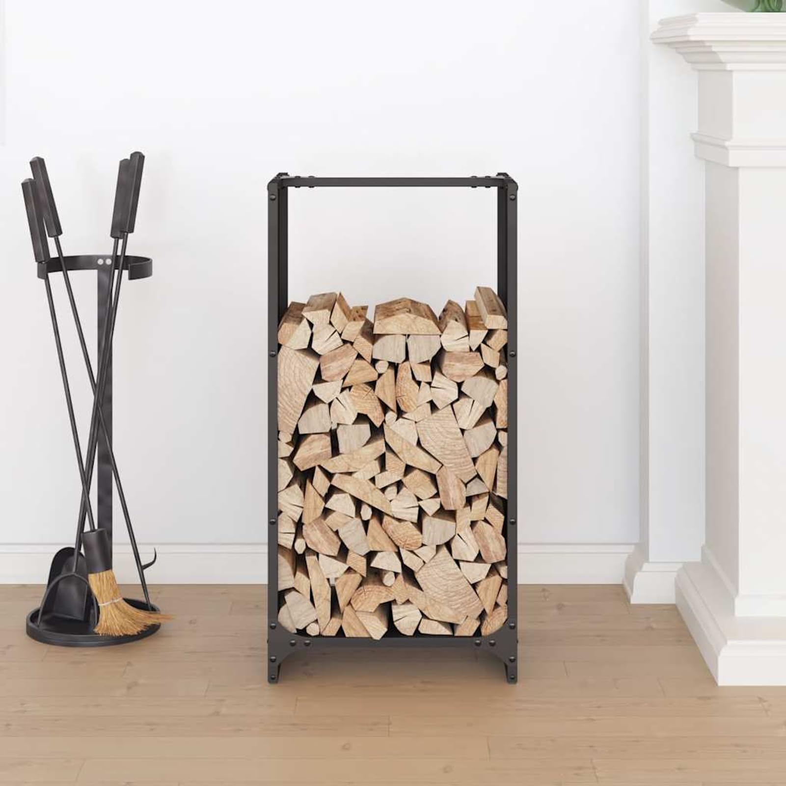 Gecheer Brennholzregal Schwarz 40x30x80 cm Kaltgewalzter Stahl, Kaminholzregal Kaminholzunterstand für innen und außen Lagerfeuer Camping Reisen864219