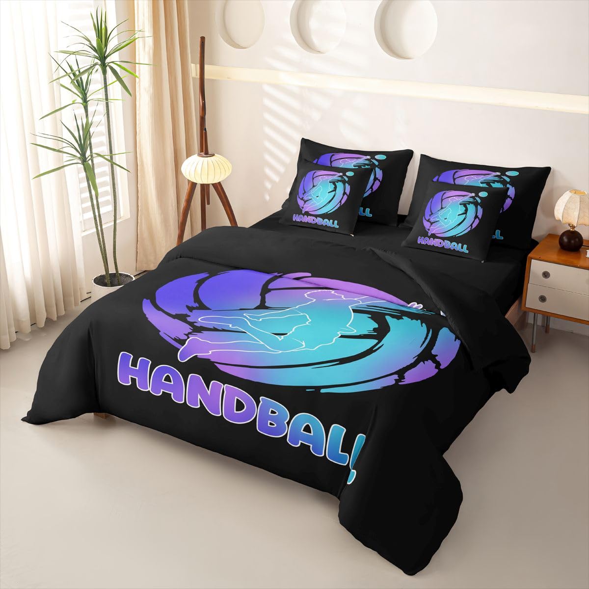 Homemissing Juego de funda de edredón de voleibol azul y morado, tamaño doble, 7 piezas, 1 funda de edredón, 1 sábana encimera, 1 sábana bajera, 2 fundas de cojín, 2 fundas de almohada, ropa de cama