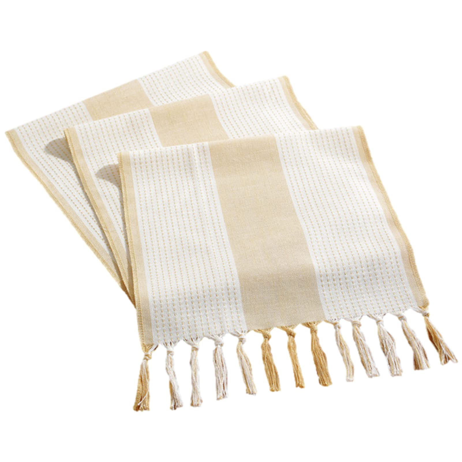 rismartrismart Fringe Table Runner Modern Handmade Weave Stripes Runner White Yellow 33 x 160 cm