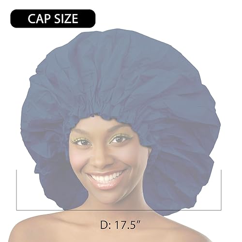 Miniatura 5 de Donna Gorra de ducha de colección premium, impermeable, súper jumbo, 2 unidades, para mujer, reutilizable, color azul marino