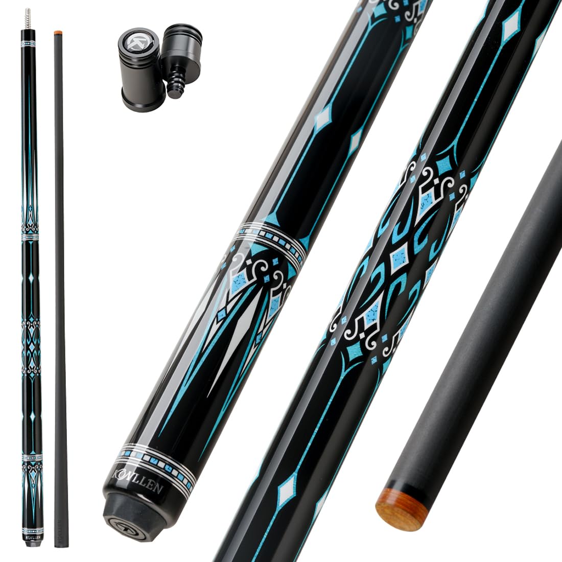 KONLLEN Carbon Fiber Pool Cue Stick 58-inch Professional Pool Sticks for Adults Full Carbon Technology Low Deflection Pool Cue Billiard Cues with 12.5mm Tip (Easy to Control, Pro Taper, Ultra-Smooth)