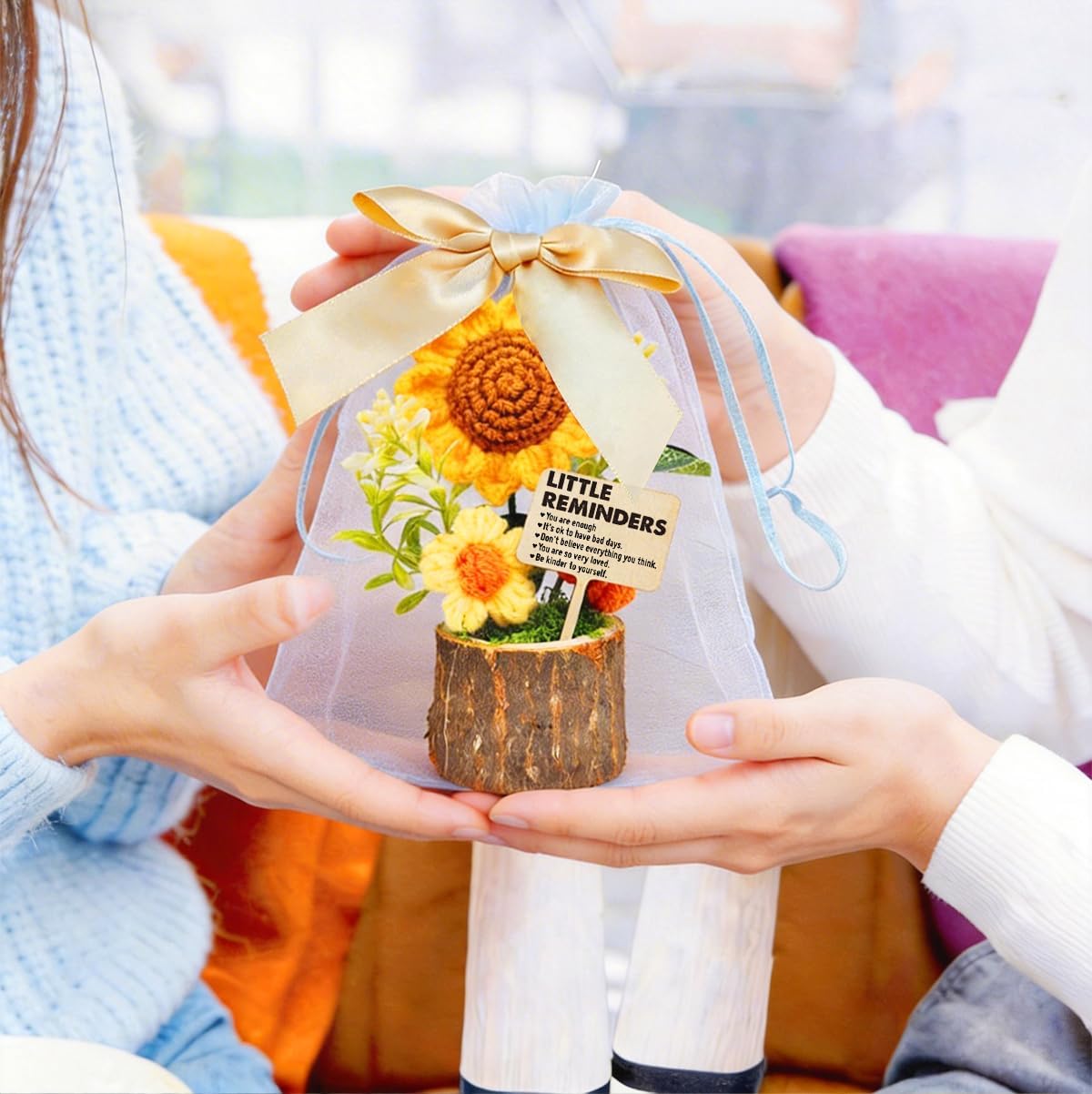 Crochet Sunflower Gifts for Women-You are Enough You are Loved Emotional Support Sunflower-Positive Little Reminders Gifts for Women Coworkers Employee Friends