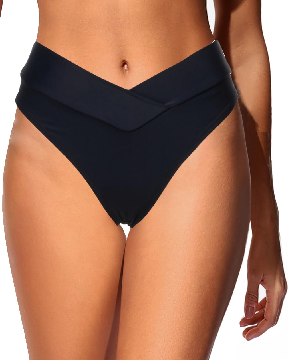 zmart Women's Cheeky Bikini Bottoms V Neck High Cut Mid Waist Swim Trunks-picture-17