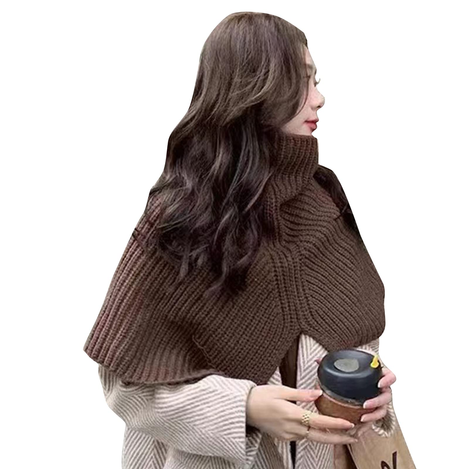 Kobeleen Women's Coffee Winter Knitted Fake Collar Scarf Shoulder Wrap Turtleneck Knitted False Collar Warm Windproof Detachable Scarf