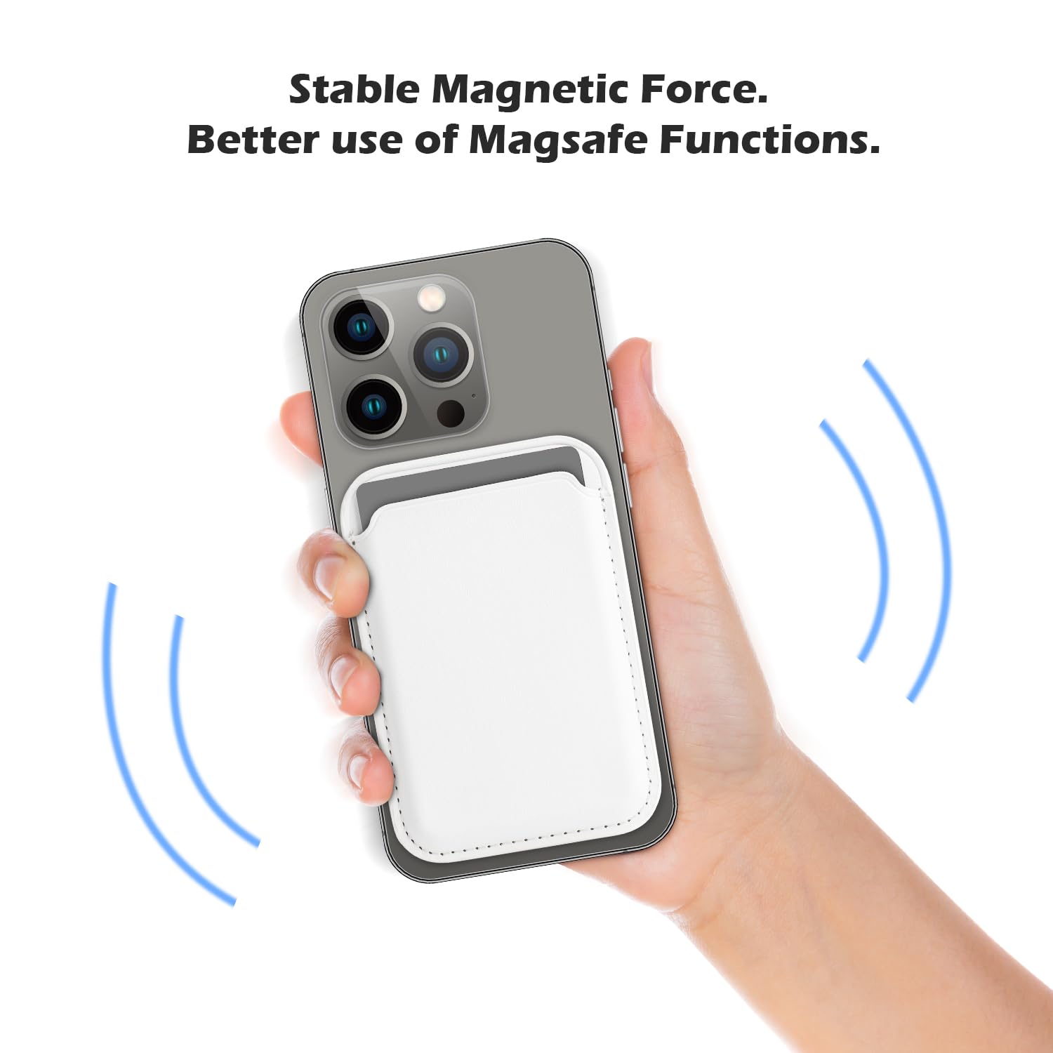 FIDWALL Magsafe Wallet Portafoglio Tessuti in Pelle per iPhone 15/14/13/12 Pro/Max/Plus/Mini,con Anello in Ferro per all Phone Case,RFID Card Holder con Mag-Safe Magnete(Bianco)