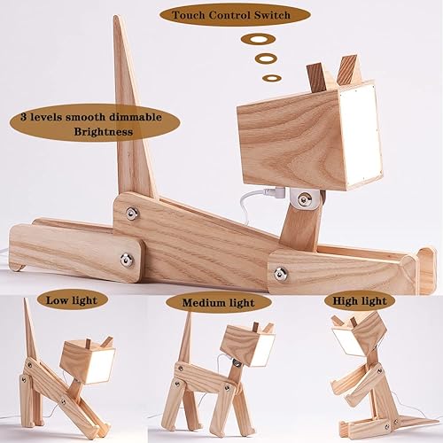 Miniatura 5 de Lámpara de mesita de noche única con cuerpo ajustable para gato, lámpara de escritorio de madera divertida con interruptor táctil regulable, luz