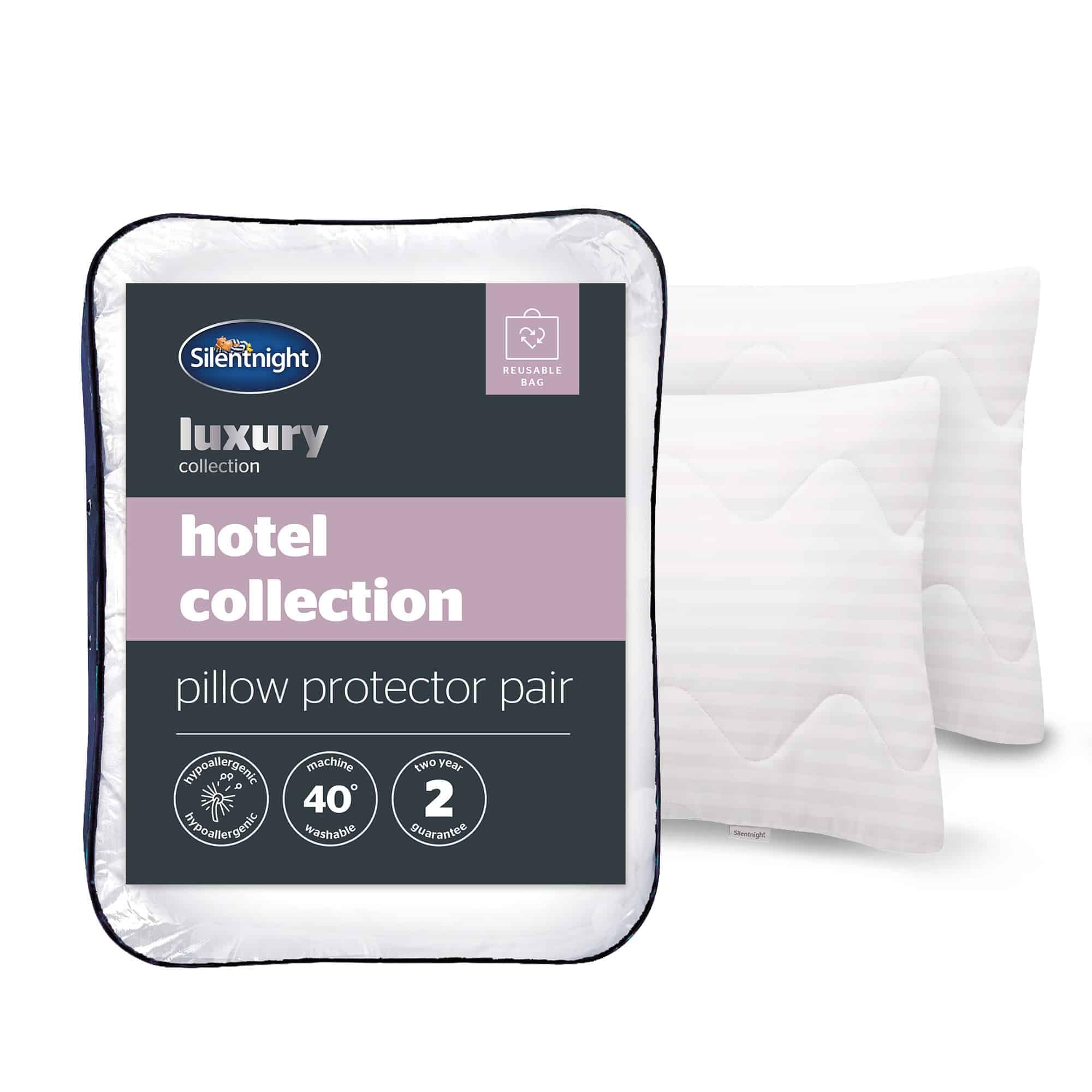 Silentnight Hotel Collection Pillow Protector - Luxury Quilted Soft Touch Cover - Hypoallergenic Bed Pillow Protector - Machine Washable - Hotel Style Comfort - 2 Pack