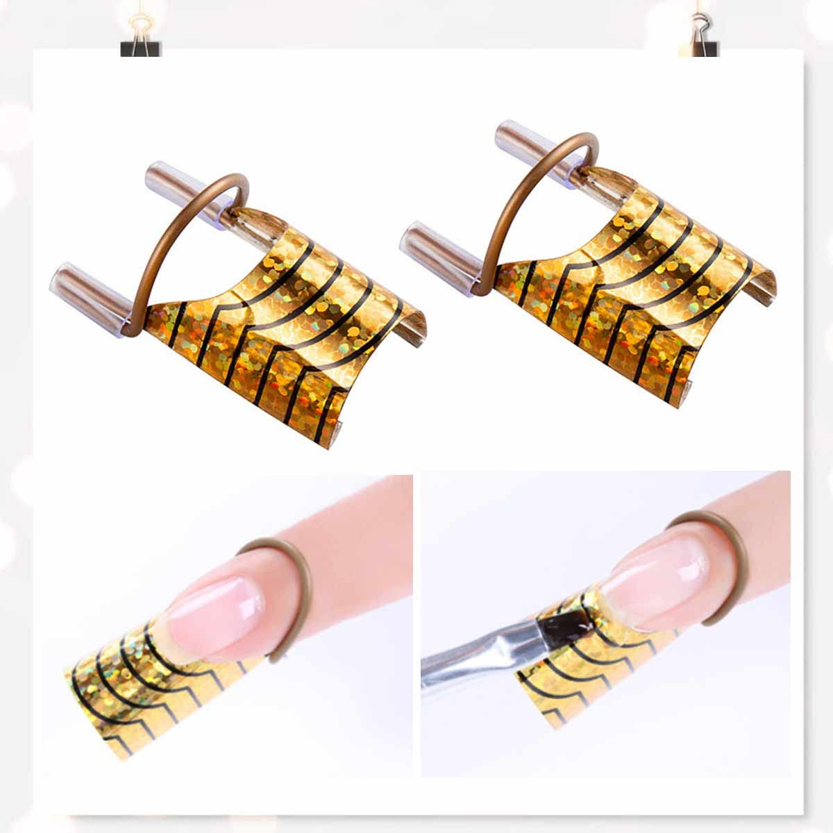 Nail Forms Mold Kit DIY - Manicure Art Shape Stencil Stencils Nails Modelling Guide Shapes Tips Strumento per Tecnici delle Unghie Ricostruzione Riutilizzabili (10 pezzi, Oro)
