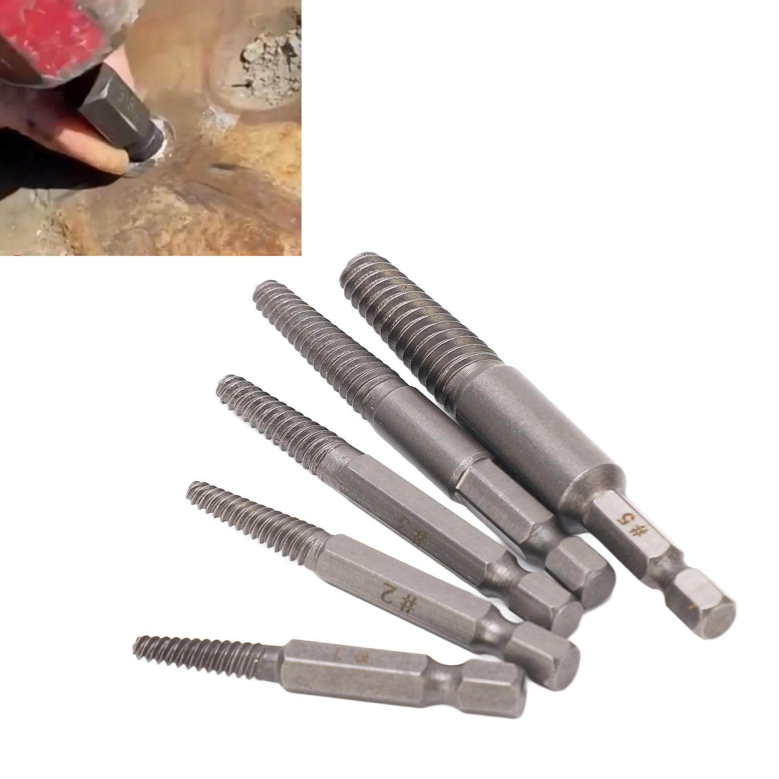 Xolsurg 5PCS Damaged Screw Extractors Carbon Steel Extraction Tool 7.5mm 5mm 4mm 3.5mm 3mm Set for Home Automotive Maintenance