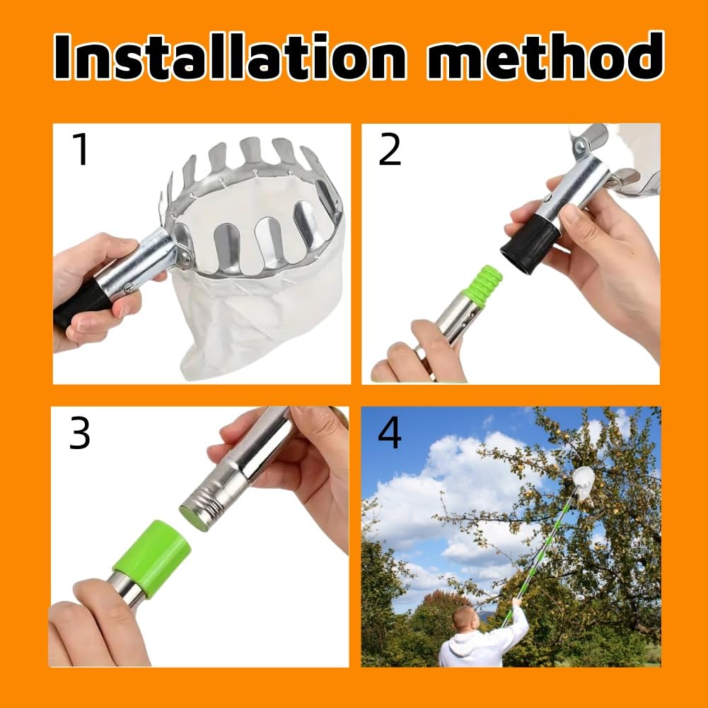 Raccoglitore per Mele con Manico Telescopico,Raccogli Frutta con Manico Telescopico,Raccoglitrice di Fruttai,Raccogli Frutta con Palo In Acciaio Inox Leggero,Raccogli Frutta Telescopico
