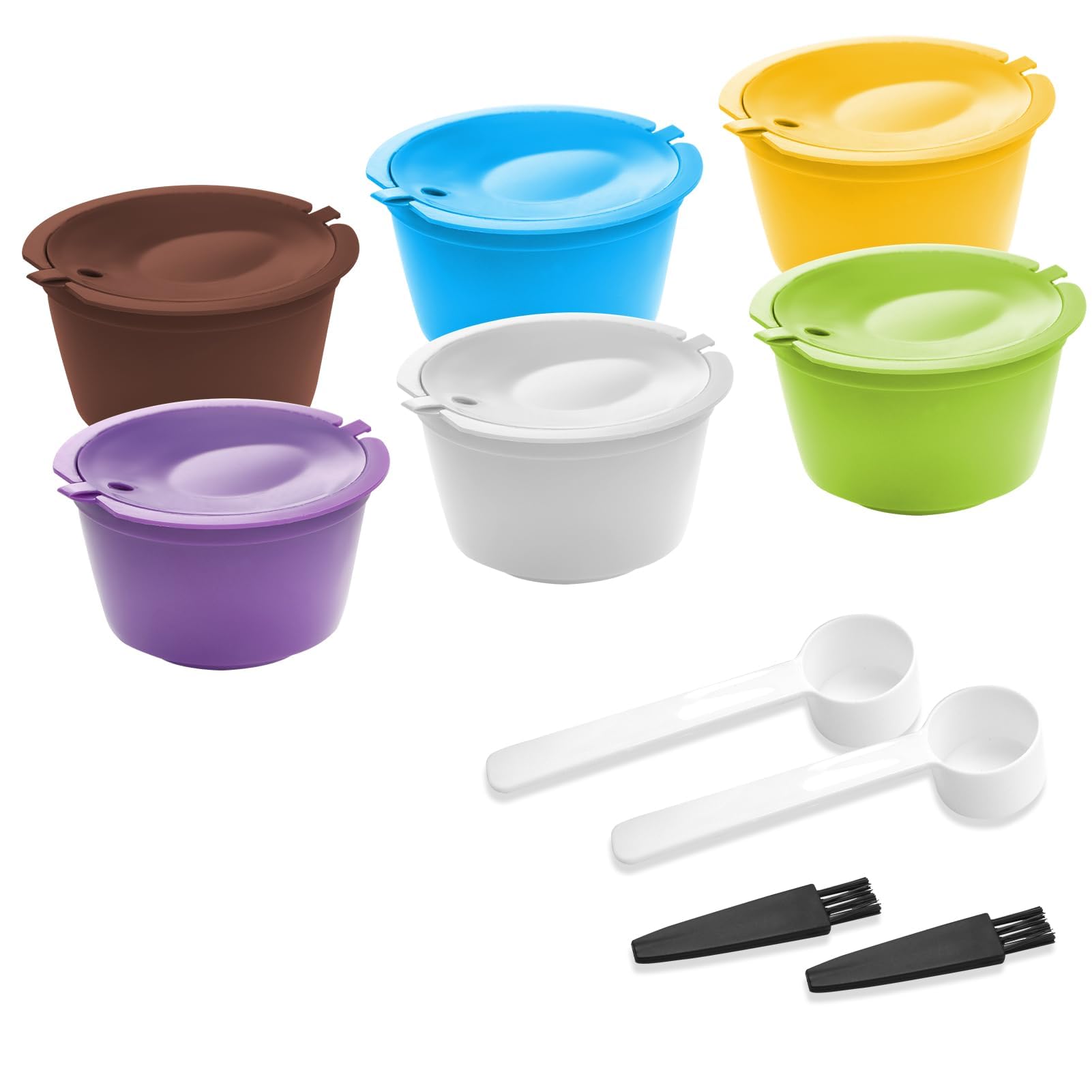 6 kapsułek do kawy wielokrotnego użytku, kapsułki wielokrotnego użytku, do Dolce Gusto, kapsułki wielokrotnego użytku, do Dolce Gusto, ekologiczne napełnianie, 2 szczotki do czyszczenia i 2 łyżki