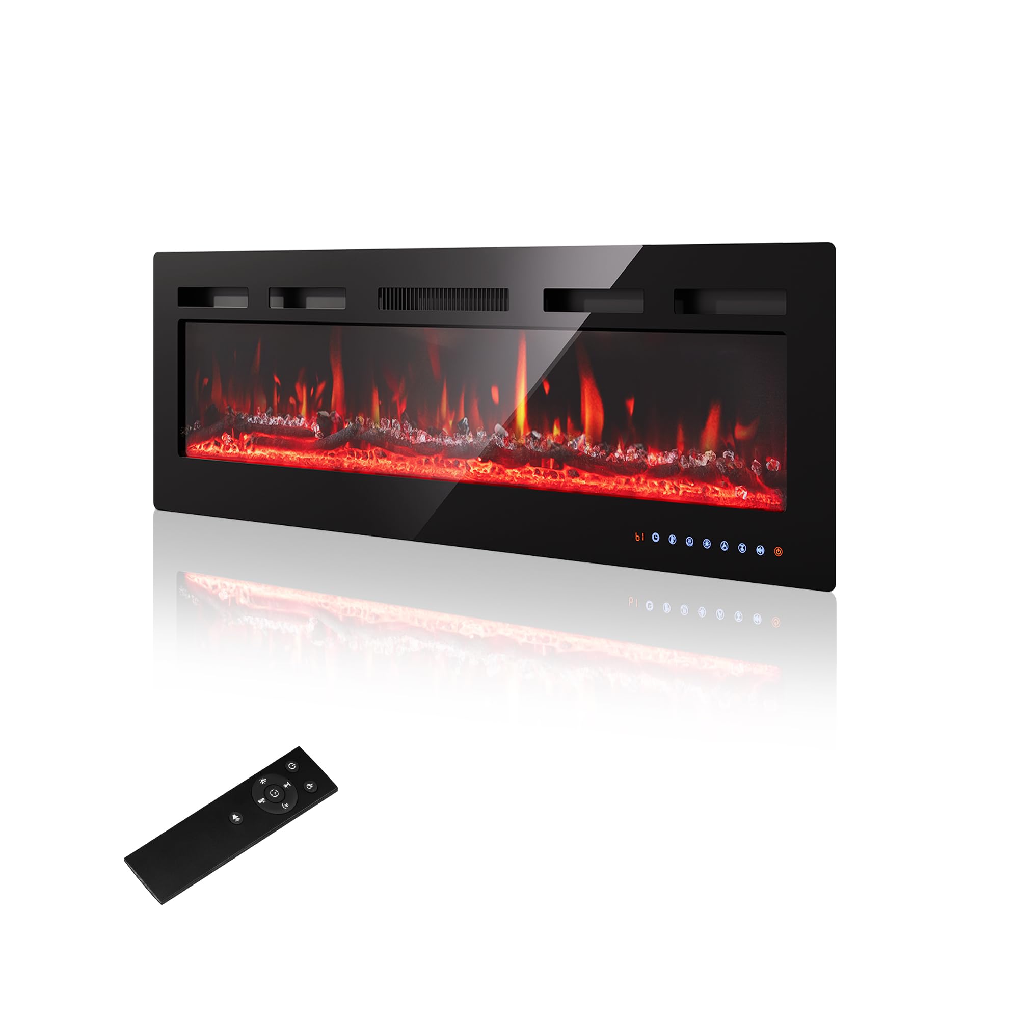 Chimenea Eléctrica 36"/92cm – Llama 12 Colores & Crujido, 900W/1800W, Termostato Preciso (15-30°C), Pantalla Táctil & Mando – Ideal para Paredes Multimedia