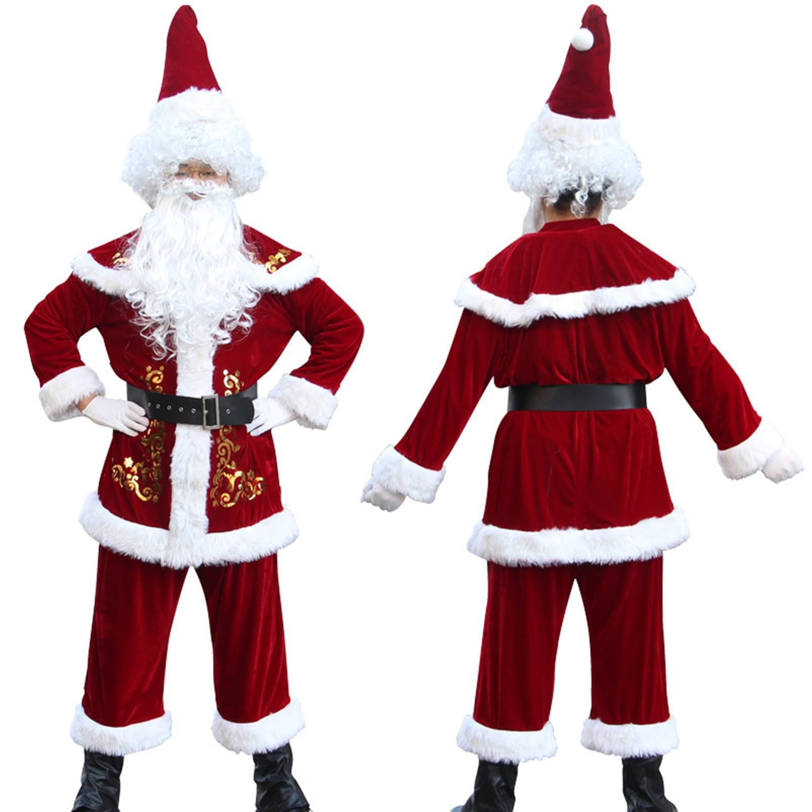 11-Teiliges Weihnachtsmann-Outfit Für Männer Und Frauen Weihnachtskostüme Weihnachtsmann-Cosplay-Kostüm Herren-Weihnachtsoutfit Weihnachtsmann Verkleidungsset Für Erwachsene A,4XL