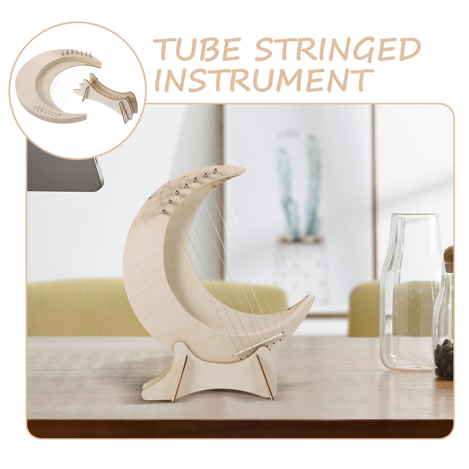 Kisangel Holz Lyra Harfe Mondförmig Kleine Harfe für Anfänger mit Warmem Klang und Glatter Oberfläche Praktisches Musikinstrument Geschenk für Erwachsene