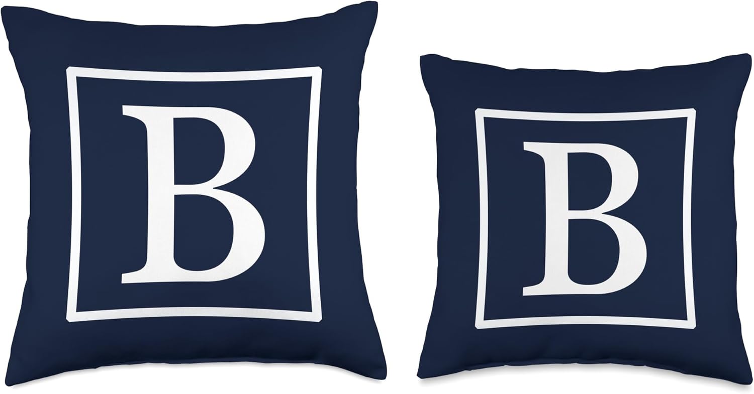 White English Alphabet Letter B Monogram Initial Navy Blue Throw Pillow