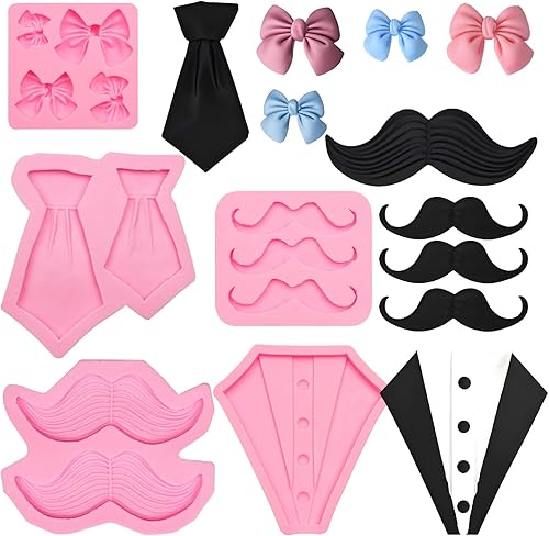 Miniatura 1 de Moldes para bigote para el Día del Padre, 5 paquetes de silicona para decoración de tartas, moquin, corbata, para caballeros, baby shower, cupcakes,