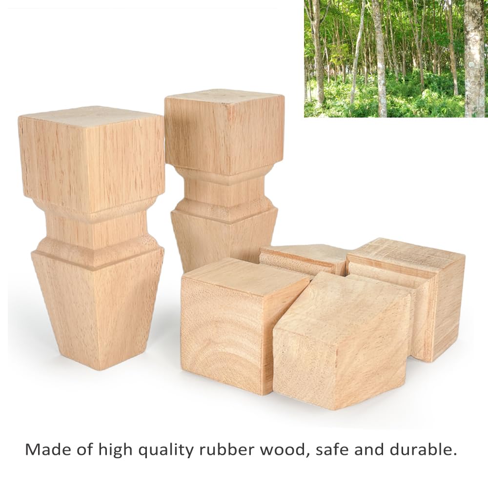 Wooden Furniture Legs with Mounting Plates Screws 15cm Set of 4 Solid Wood Unfinished European Style Replacement Furniture Feet for Couch Cabinet Sofa Ottoman TV Stand Home DIY Projects (6 inch) - Image 3