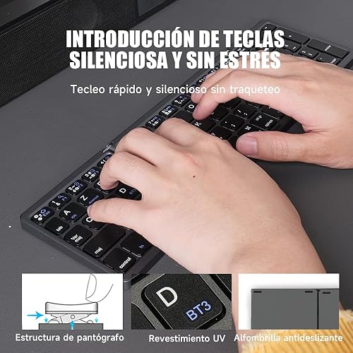Miniatura 6 de Teclado Plegable English Ñ, Teclado Bluetooth para tableta con teclado numérico Compatible con todos los dispositivos Android, Windows, PC,