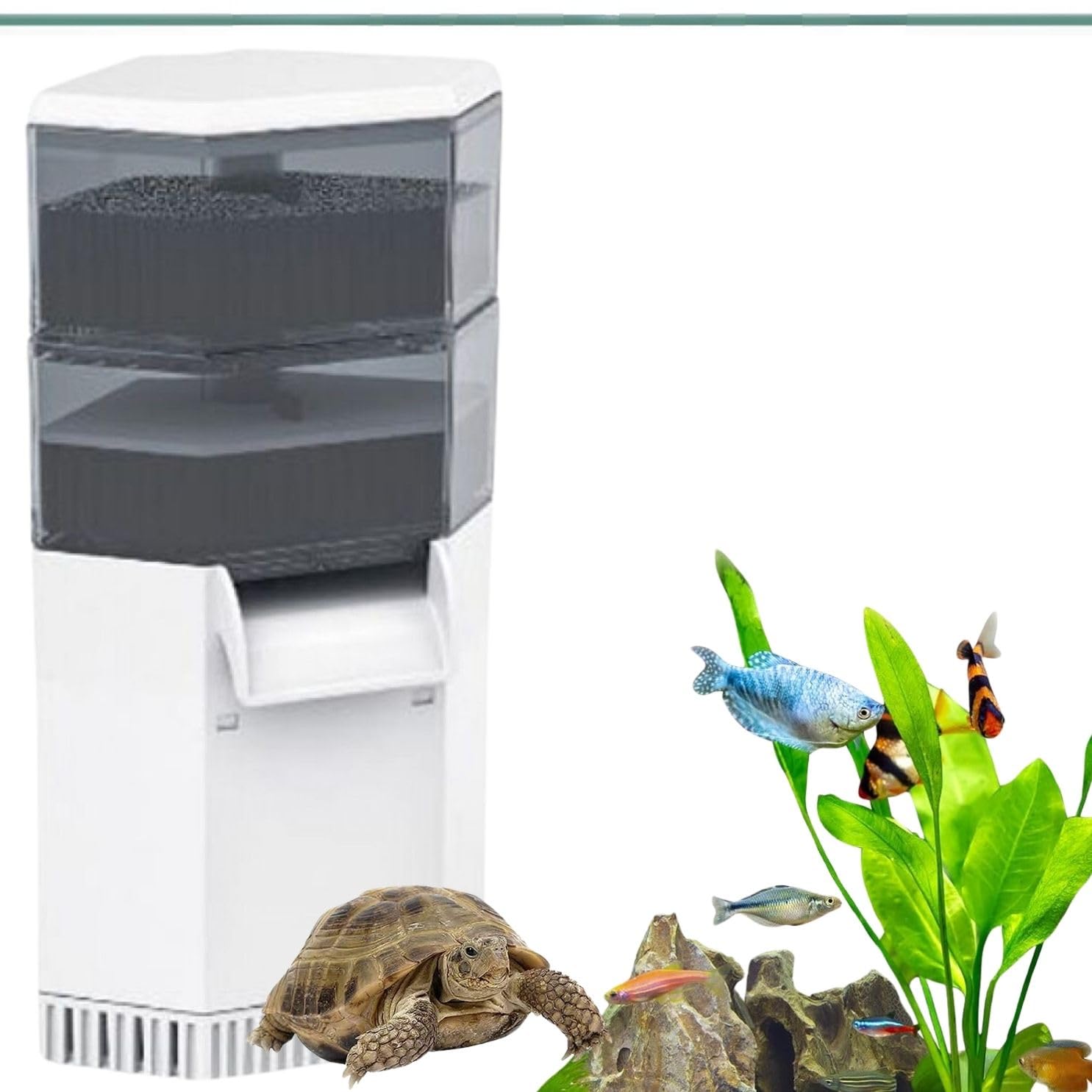 VAYINATO® 2 in 1 Low Level Multi Layer Corner Water Fall Aquarium Reptiles Fish Tank Turtle Filter Cum Water Changer | Low Noise (XP-01B | 7.5 Watts | 850L/Hr| 2 Filter Box) by Petzlifeworld-picture-27