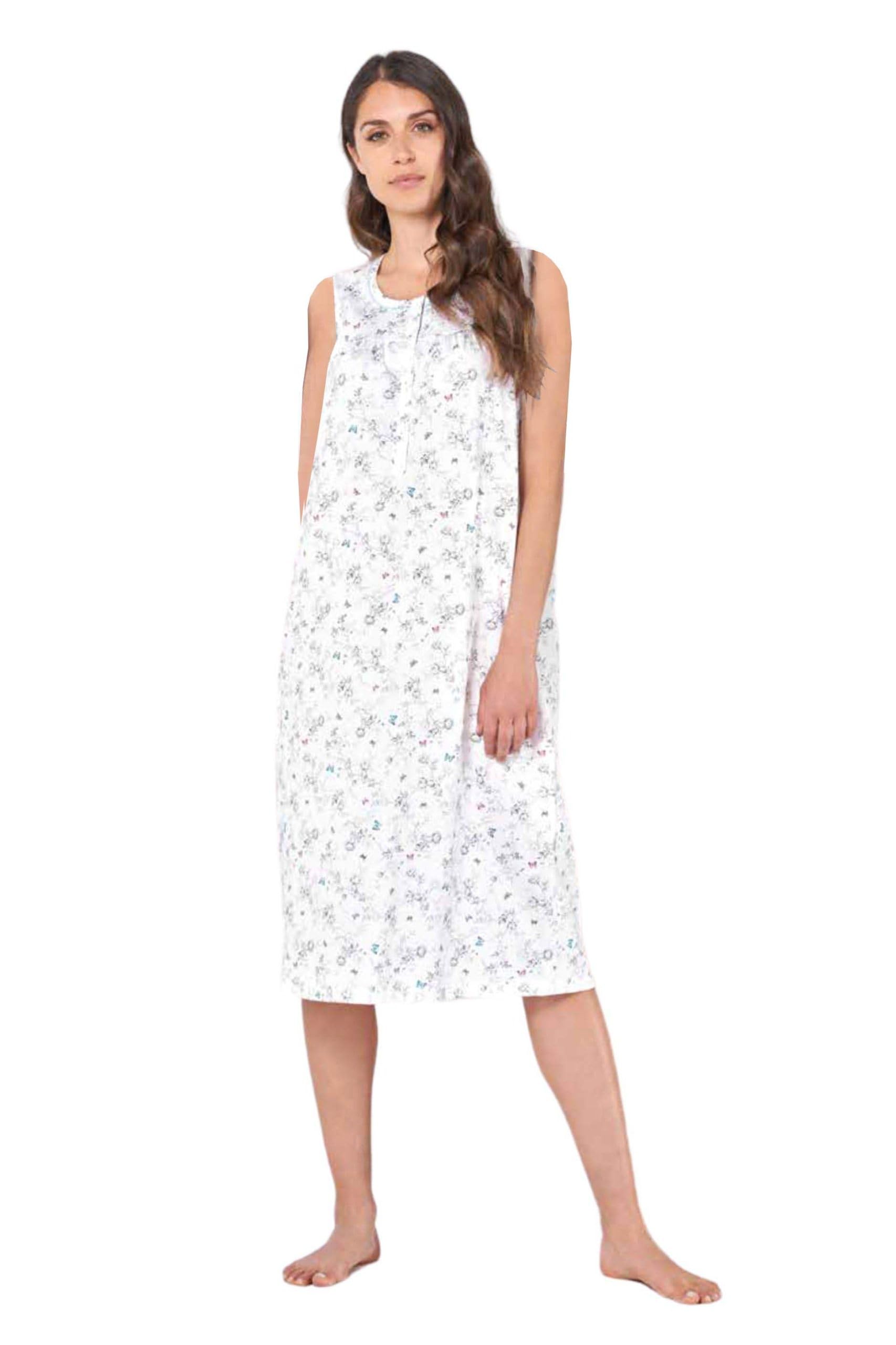 Camicia Da Notte Donna Linclalor In 100% Cotone Maglina Jersey - Senza Maniche, Stampata, Fresca Per L'Estate - 4