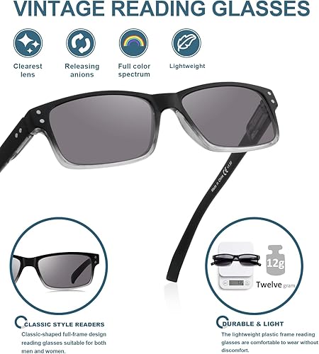 Miniatura 4 de BLUELESS Gafas de lectura vintage Sunshine Readers Hombres Mujeres (Lente gris, +3.50)