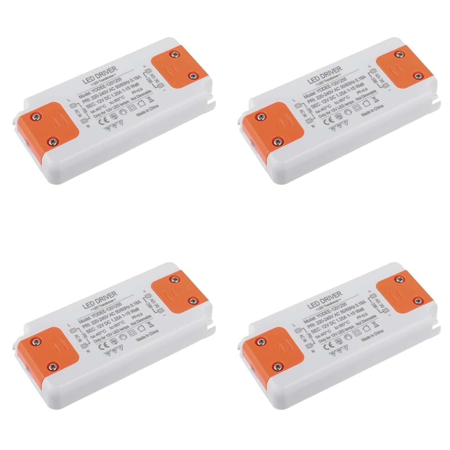 Jnchdghwa 4X 12V 15W LED Transformer LED Low Voltage Transformer No Noise LED Driver Power Supply for G4 MR16 MR11 GU4 GU5.3