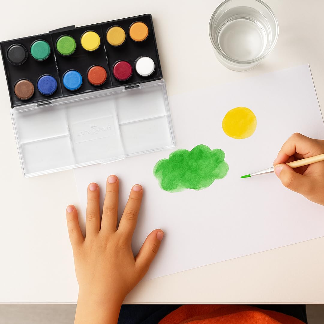 Faber-Castell Suluboya, 12 Renk, Büyük Boy Tablet, Parlak ve Canlı Renkler, Çocuklar İçin Uygun