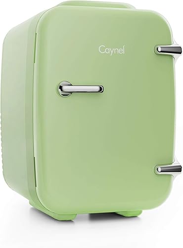 Miniatura 12 de CAYNEL - Mini refrigerador de 4 L/6 latas, pequeño refrigerador para dormitorio, 110V CA/12V CC, enfriador y calentador termoeléctrico para bebidas,