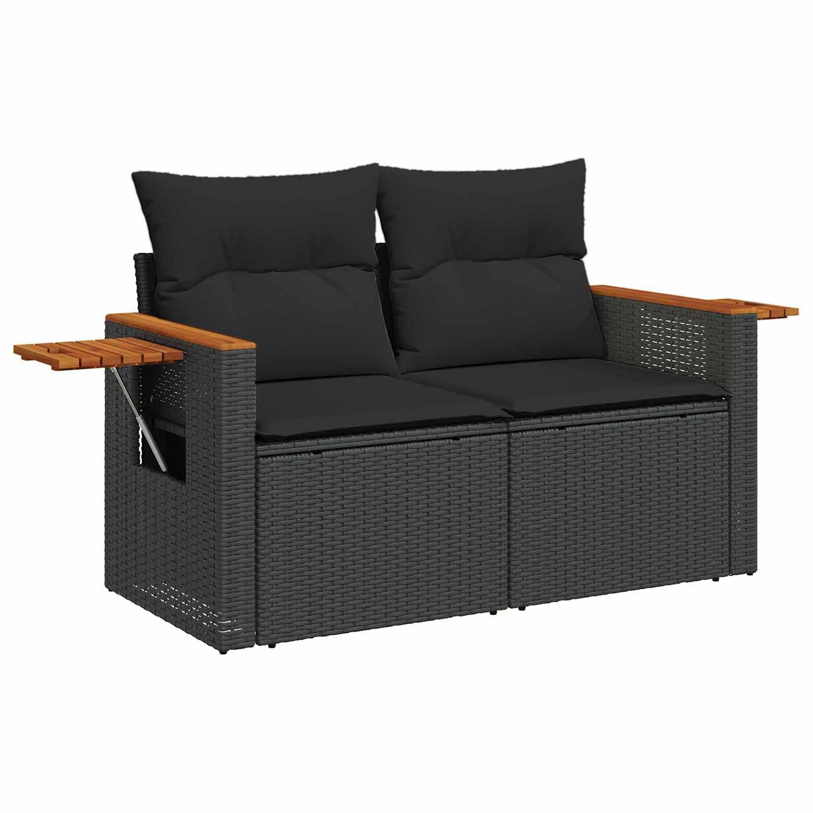 Ensemble de canapé de jardin 8 pcs Noir Polyrotin Salon de jardin modulable avec coussins, Patio terrasse extérieur mobilier résistant intempéries et entretien facile, pour détente et réception