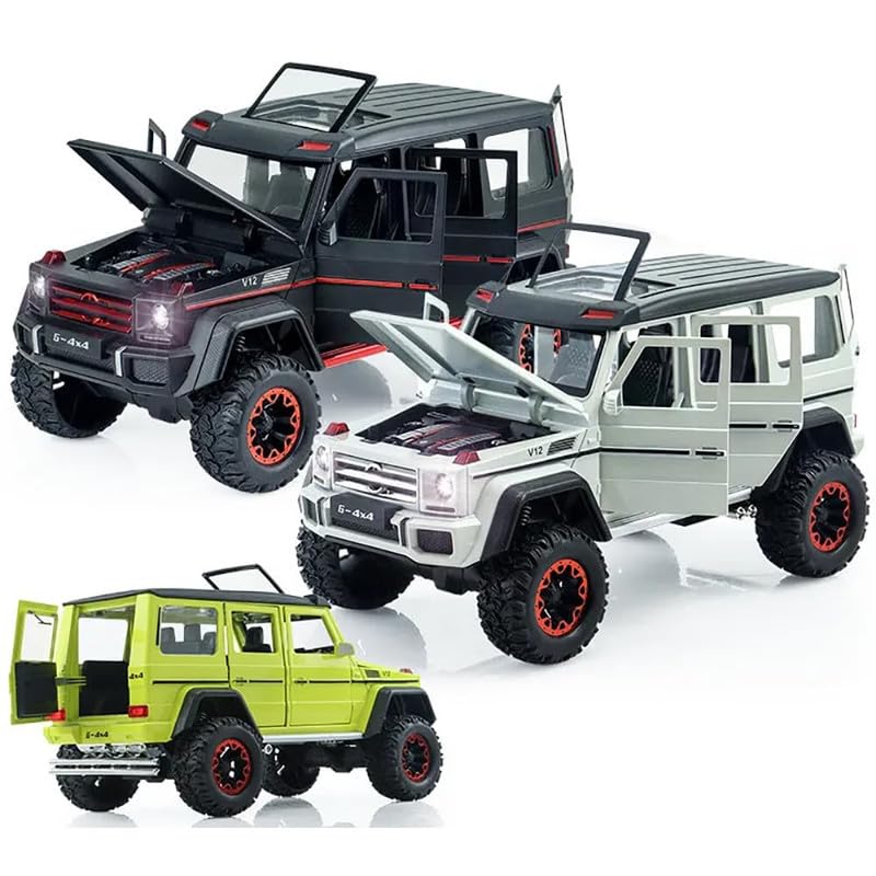 Image of Kids Model 1:24 AMG 4X4 Die Cast Metal Car Pull Back Action Opening Doors with Realistic Engine Sound Lights Toy Car Gift for Boys - Green