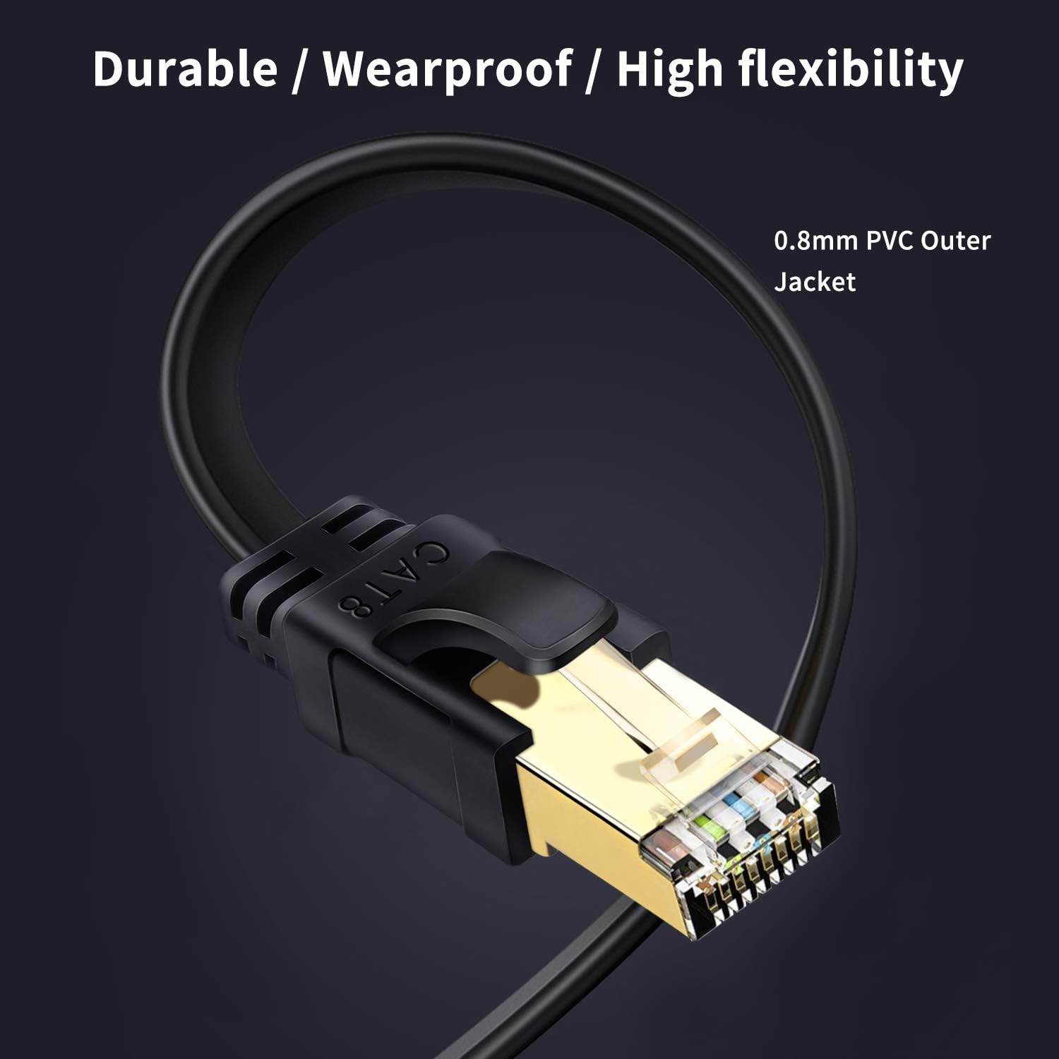 Viodo Cat 6 Ethernet Cable,Flat Internet LAN Patch Cable Cords, Cat6 Solid High Speed Computer Internet Cable with Clips, Rj45 Connectors Network Cable Faster Than Cat5e/Cat5