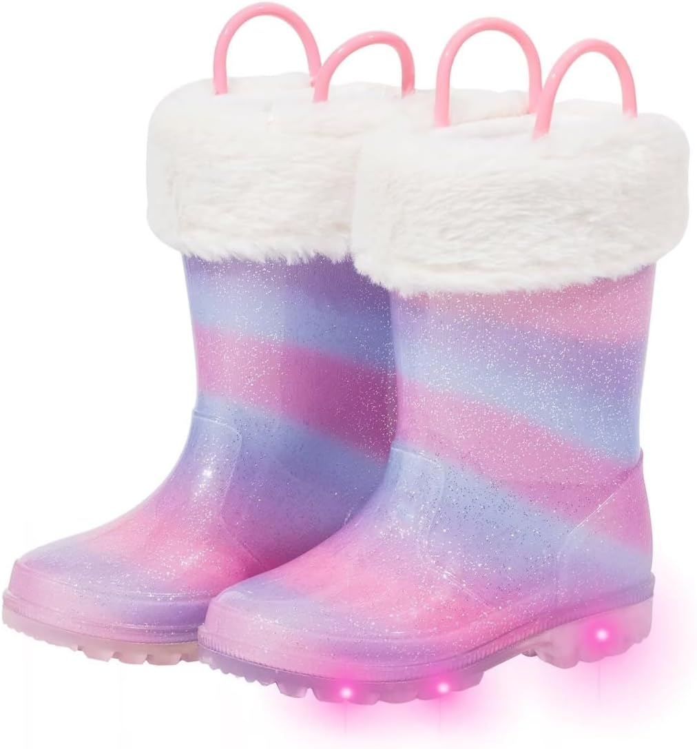 FUNCOO PLUS Toddler Rain Boots Kids Light up Snow Boots Boys Girls Waterproof Winter Boots with Removable Warm Lining