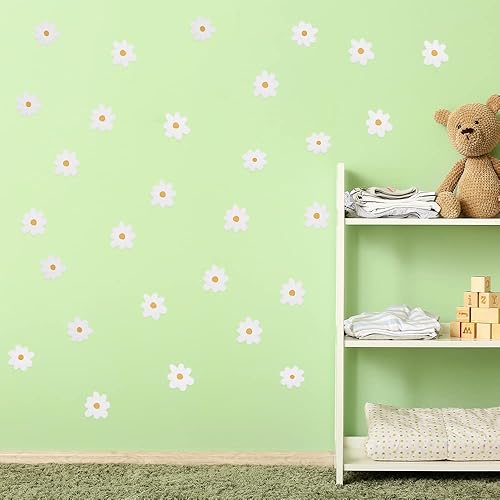 Miniatura 4 de 36 calcomanías de pared de margaritas blancas, calcomanías de pared de vinilo de flores, autoadhesivas, bohemio, floral, para automóvil, hogar,